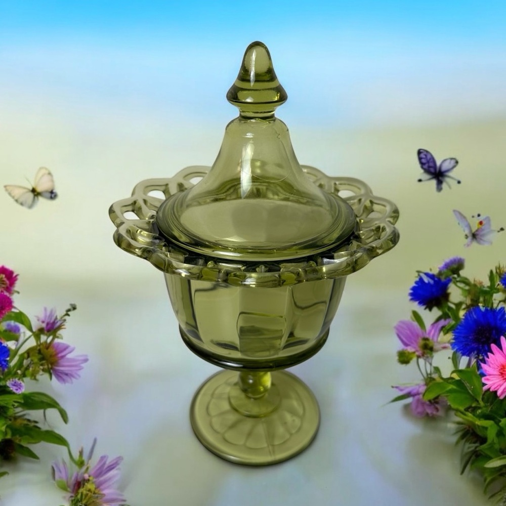Elegant Green Glass Candy Dish
